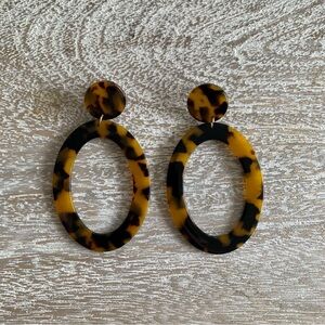 Tortoise Shell Oval Statement Earrings